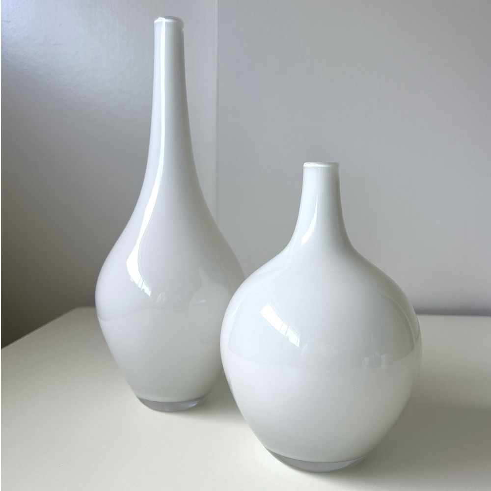 Vintage IKEA Salong White Cased Glass Vase Set Johanna Jelinek 12" & 8"